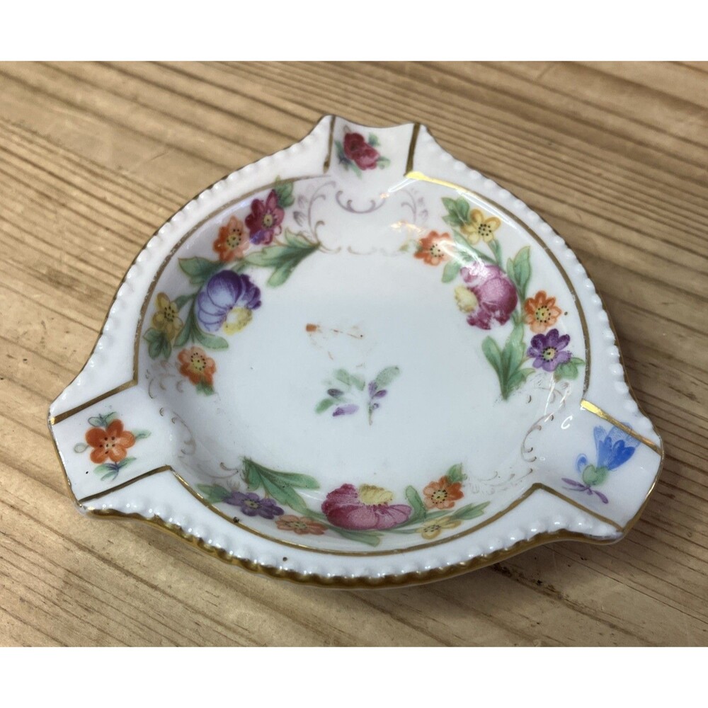 VTG Schumann Germany Empress Dresden Flowers Small Porcelain Ashtray Gardening